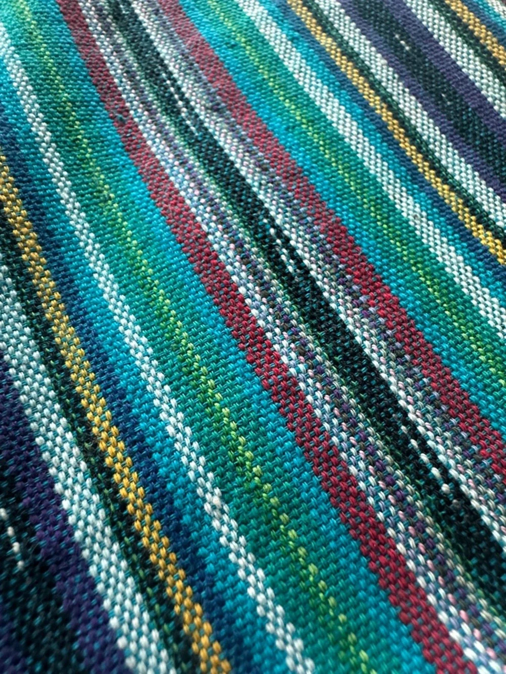 Handmade Authentic Guatemalan Blue Stripe Multicolored set of 4 Cotton Napkins